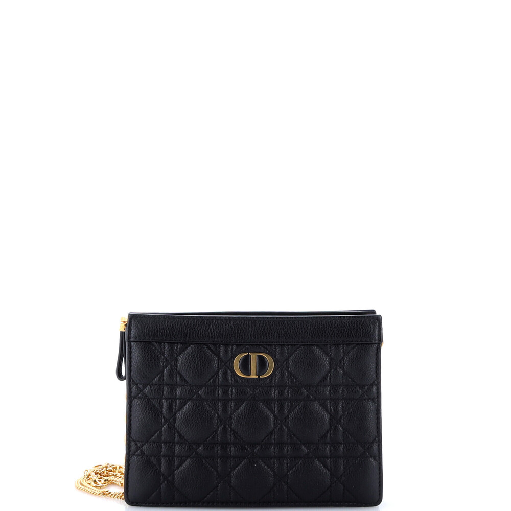 Christian Dior Small Caro Clutch with Chain Cannage Quilt Calfskin